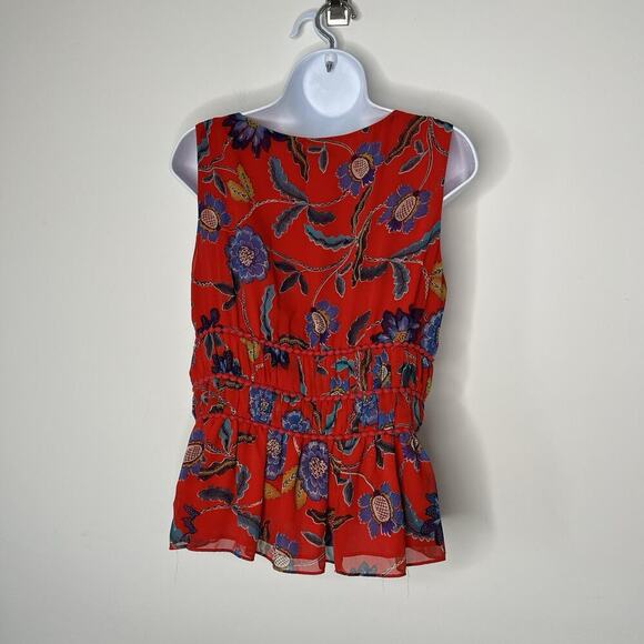 Rebecca Minkoff Top Womens Medium Red Floral Lucy Sleeveless Ruffle Tier Chiffon - Picture 16 of 16